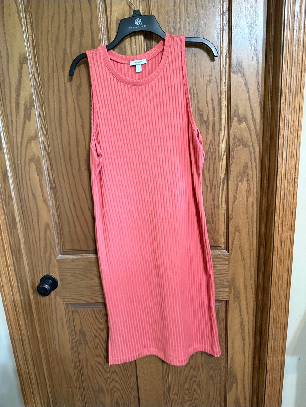 a new day Coral Ribbed Sleeveless Midi Dress